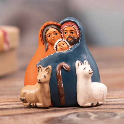 Ceramic nativity scene, 'Andean Sacred Family' - Andean-Themed Hand-Painted Ceramic Nativity Scene from Peru