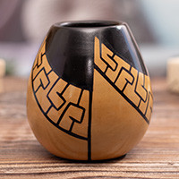 Ceramic decorative vase, 'Andean Path' - Handcrafted Folk Art Chulucanas Ceramic Decorative Vase