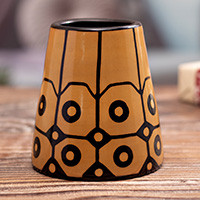 Ceramic decorative vase, 'Northern Sun' - Modern Geometric Folk Art Chulucanas Ceramic Decorative Vase