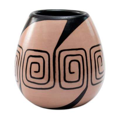 Ceramic decorative vase, 'Spiral of Life' - Spiral-Themed Folk Art Chulucanas Ceramic Decorative Vase