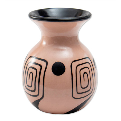 Ceramic decorative vase, 'Spiral of Time' - Modern Chulucanas Ceramic Decorative Vase with Spiral Motifs