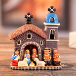 Ceramic nativity scene, 'Andean Portico' - Hand-Painted Andean-Themed Ceramic Christmas Nativity Scene