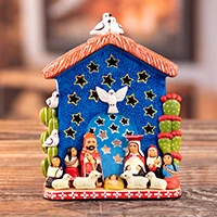 Ceramic nativity scene, 'Andean Light' - Hand-Painted Ceramic Holy Family Christmas Nativity Scene