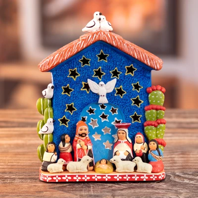Ceramic nativity scene, 'Andean Light' - Hand-Painted Ceramic Holy Family Christmas Nativity Scene