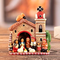 Ceramic nativity scene, 'Highland Portal' - Handcrafted Andean Folk Art Ceramic Christmas Nativity Scene