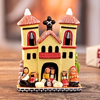 Ceramic nativity scene, 'Peruvian Portal' - Handmade Ceramic Christmas Nativity Scene with Andean Theme