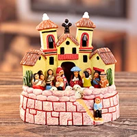 Ceramic nativity scene, 'Golden Town' - Ceramic Christmas Nativity Scene Handcrafted in Peru