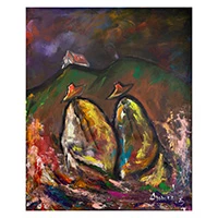 'Guardians of the Cajamarcan Land' (2025) - Abstract Expressionist Andes-Themed Acrylic Painting