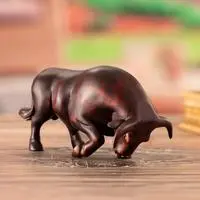 Cedarwood sculpture, 'Andean Bravery' - Hand-Carved Dark Brown Cedarwood Bull Sculpture from Peru