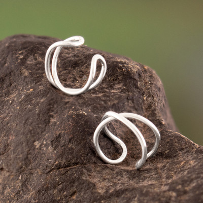 Sterling silver ear cuffs, 'Precious Connection' - Modern Minimalist Sterling Silver Ear Cuffs Crafted in Peru
