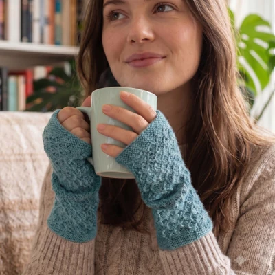 100% baby alpaca fingerless mitts, 'Gossamer in Jade' - Soft 100% Baby Alpaca Fingerless Mitts in a Jade Green Hue