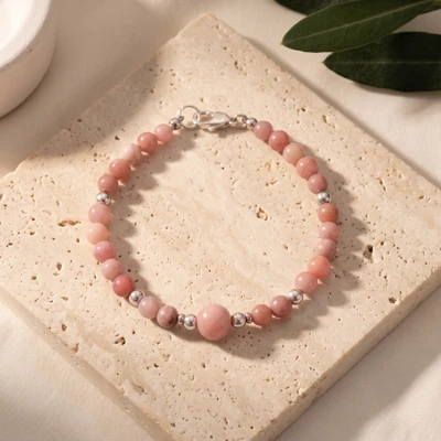 Opal beaded bracelet, 'Precious Horizons' - Polished Sterling Silver and Natural Opal Beaded Bracelet