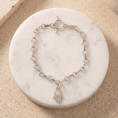 Sterling silver charm bracelet, 'Ancestral Hand' - Boho-Style Sterling Silver Bracelet with Hand-Shaped Charm