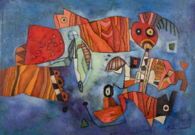 'Dancer' - Expressionist Blue & Earthy-Toned Acrylic on Canvas Painting