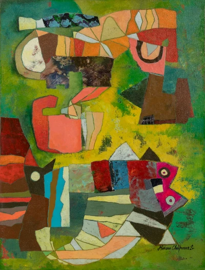 'Territory' - Signed Expressionist Acrylic Painting of Andean Creatures
