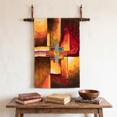 Alpaca blend tapestry, 'Inca Cross' - Chakana Inca Cross-Themed Hand-Loomed Alpaca Blend Tapestry