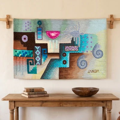 Alpaca blend tapestry, 'Traces and Memory' - Alpaca Blend Tapestry with Traditional Modern Andean Motifs