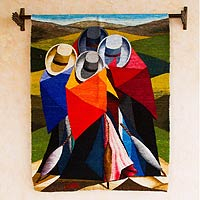 Wool tapestry, 'Cubist Women' - Peruvian Cultural Wool Tapestry Wall Hanging