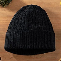 gorro 100% alpaca,'Black Braid Cascade' - Gorro 100% alpaca