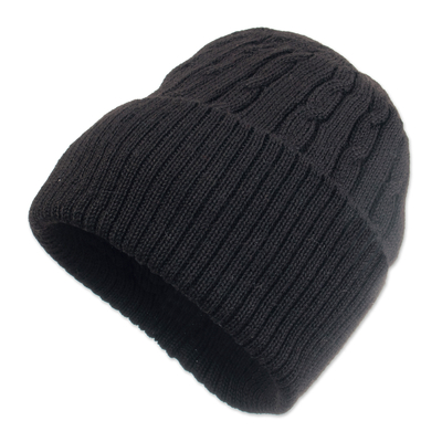 100% alpaca hat,'Black Braid Cascade' - 100% alpaca hat