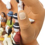Ceramic sculpture, 'Peace Nativity' - Hands of God Maqui Nativity Scene Peruvian Art