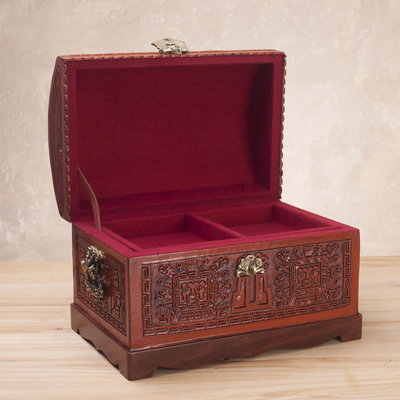 Truhe aus Holz und Leder - Handgefertigte dekorative Box aus Holz und Leder mit Bronze