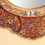 Reverse painted glass wall mirror, 'Floral Crimson' - Unique Red and Gold Reverse Painted Glass Wall Mirror