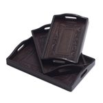 Cedar and leather trays, 'Collector' (set of 3) - Unique Leather and Wood Serving Trays (Set of 3)