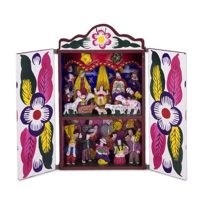 Retablo, 'Chapel of Quinua' - Collectible Peruvian Wood Multicolor Retablo Sculpture