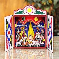 Retablo, 'Celebrating the Birth' - Peruvian Folk Art Wood Retablo