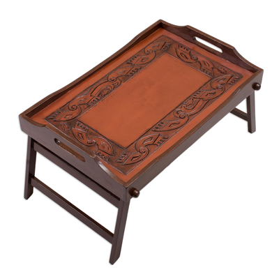 Leather and Wood Folding Tray Handmade in Peru