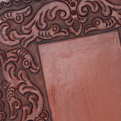 Tablett aus Holz und Leder - Handgefertigtes Tablett-Serviergeschirr aus Leder und Holz aus Peru