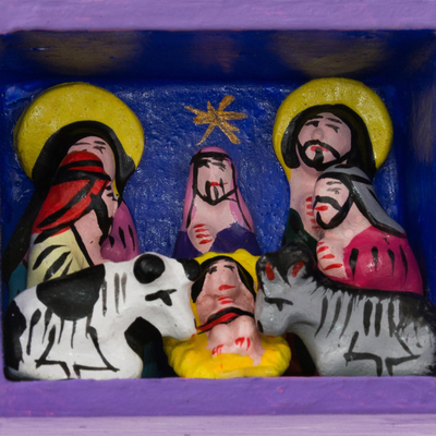 Ornaments, 'Retablos' (set of 5) - Christmas Ornaments Nativity Scene Set of 5 Handmade in Peru