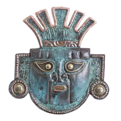 Copper mask, 'Sun Ritual' - Unique Archaeological Bronze and Copper Wall Mask