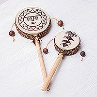 Wood tamasa stick-drum, 'Sun God' - Wood Tamasa Stick Drum