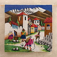 Tapiz de lana, 'Highland Streets' - Tapiz de lana cultural hecho a mano para colgar en la pared