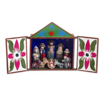 Painted wood retablo, 'Birth in Julcamarca' - Painted wood retablo