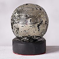 Pyrite sphere, 'Reflections' - Pyrite Sphere Sculpture on Onyx Stand