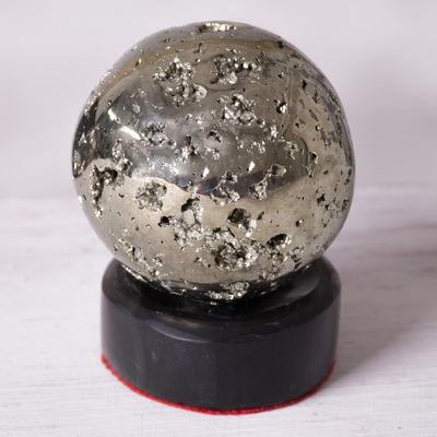 Esfera de pirita - Escultura de esfera de pirita en soporte de ónix