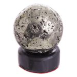 Pyrite sphere, 'Reflections' - Pyrite Sphere Sculpture on Onyx Stand