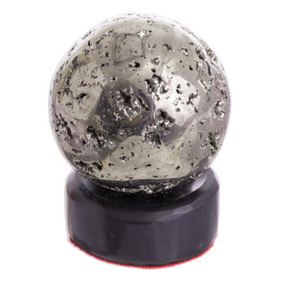 Pyrite sphere, 'Reflections' - Pyrite Sphere Sculpture on Onyx Stand