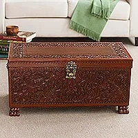 Cedar and leather chest, 'Colonial Days' - Cedar and leather chest