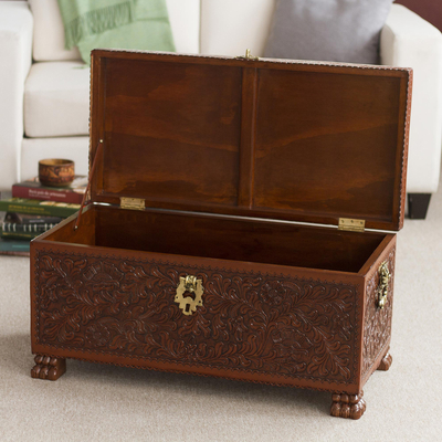 Cedar and leather chest, 'Colonial Days' - Cedar and leather chest