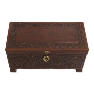 Cedar and leather chest, 'Colonial Days' - Cedar and leather chest