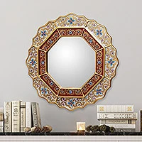 Reverse painted glass mirror, 'White Star'