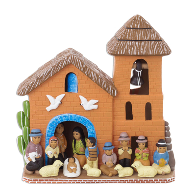 Artisan Crafted Nativity Scene Ceramic Sculpture from Peru