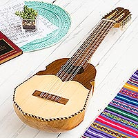 Wood ronroco guitar, 'Chavin Sun' - Wood ronroco guitar