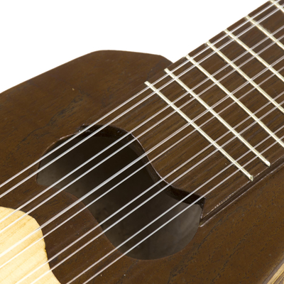 Wood charango guitar, 'Inca Sun' - Handcrafted Genuine Peruvian Charango Guitar with Case