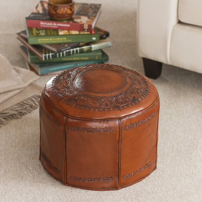 Tooled leather ottoman cover, Spanish Elegance