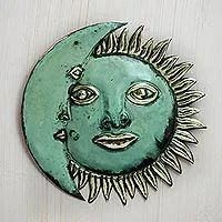 Eclipse de cobre, 'Guía estelar' - Arte de pared hecho a mano de cobre y bronce de sol y luna